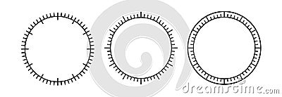 Blank mechanical clock face divided into seconds and minutes. Round meter scale. Watch dial. Timer template. Simple Vector Illustration