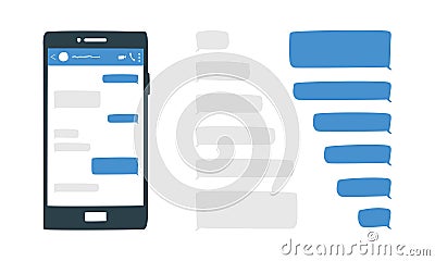 Blank message bubbles chat in cartoon style. Empty chat bubbles vector design. Smartphone blue message bubbles messaging app Vector Illustration