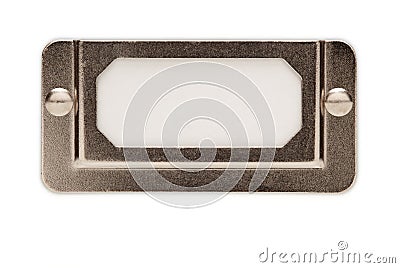 Blank Metal File Label Frame on White Stock Photo