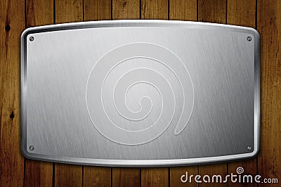 Blank Metal Frame on Wooden Wall Stock Photo