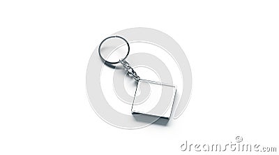 Blank metal rhombus white key chain mock up side view Stock Photo