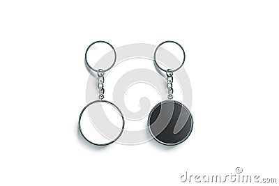 Blank metal round black and white key chain mock up Stock Photo