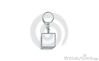 Blank metal square white key chain mockup top view Stock Photo