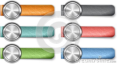 Blank metallic web elements with color leather straps Vector Illustration