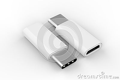 Blank Micro USB Adapter Data Charging Converter Cable Connector Android to USB Type C For Branding. 3d render illustration. Stock Photo