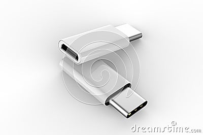 Blank Micro USB Adapter Data Charging Converter Cable Connector Android to USB Type C For Branding. 3d render illustration. Stock Photo