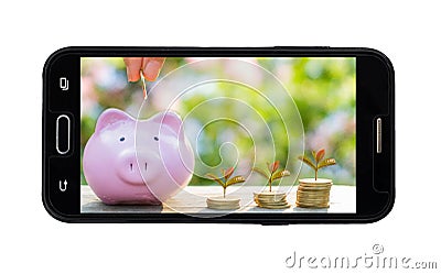 save money in mobile phone isolated on white background with clip path Stock Photo
