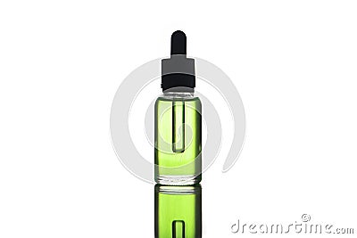 Blank mock up advertising of the green e-liquid, e-juice in the Stock Photo