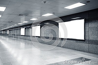 Blank Mock up Billboard Banner Light box in subway station Stock Photo