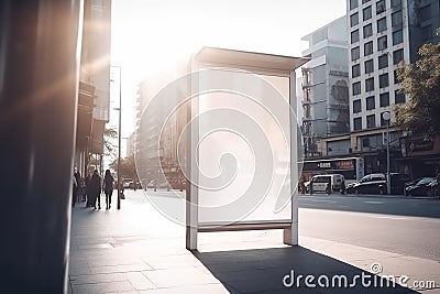 Blank Mock-up Street Banner in a Crowded City. Generative AI Stock Photo