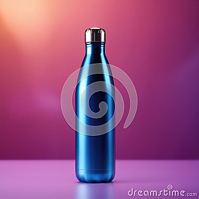 Blank mockup of aluminum water bottle, metal liquid container Stock Photo