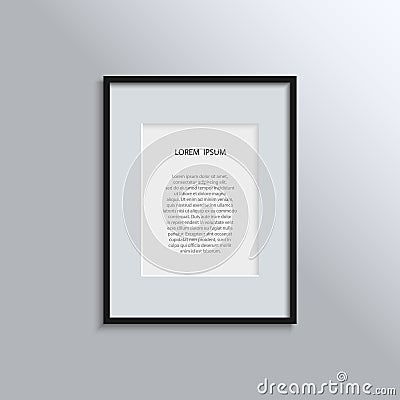 Blank modern A4 black frame on a white wall Vector Illustration