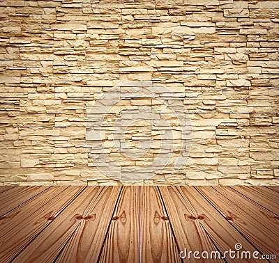 Blank Modern Brick Wall and wooden floor Stock Photo