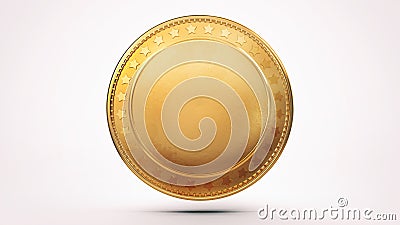 Empty isolated golden shiny coin on white background. Cartoon Illustration