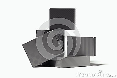 Blank monochrome realistic cardboard boxes on white background. 3d rendering. Stock Photo