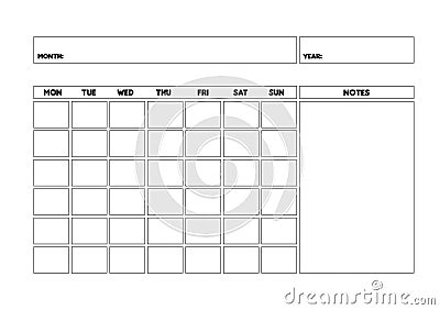 Blank Monthly Calendar Template, Undated Monthly Planner Stock Photo