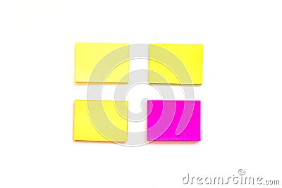 Blank multi-colored paper blocks for notes on white background. View from above with copy space Stock Photo