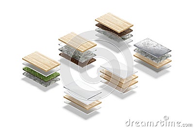 Blank nature wood and stone material layers mockup set, isolated Stock Photo