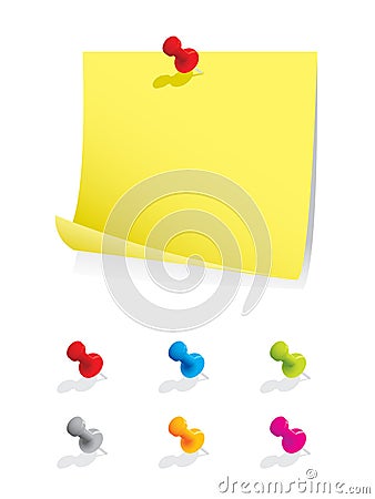Blank note paper with colourful pins Vector Illustration