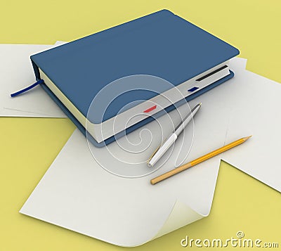 Blank note paper with pen and pensil Stock Photo