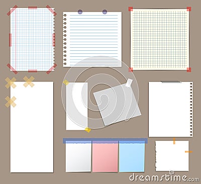 Blank Note Paper with Sticky Colorful Tape Set. Vector Vector Illustration