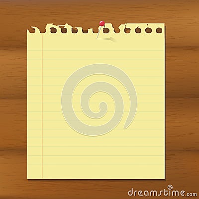 Blank Note Paper On Wooden Brown Background Vector Illustration