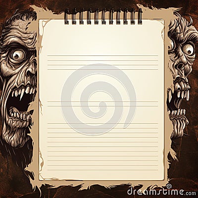 blank notebook frame Halloween theme, vampire, mummy, werewolf Stock Photo