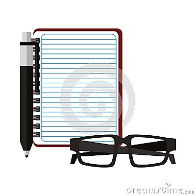 Blank notepad with pen and glasses Vector Illustration