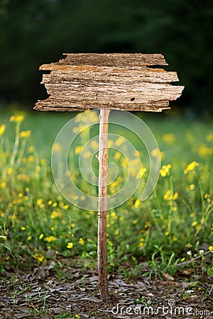 Blank wooden sign outside in spring time Stock Photo