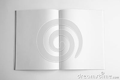 Blank open book on white, top view. Mock up for design Stock Photo