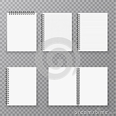 Blank open and closed realistic notebook collection, organizer and diary vector template isolated. Paper page organizer Vector Illustration