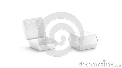 Blank opened and closed white burger box mockup, side view Stock Photo