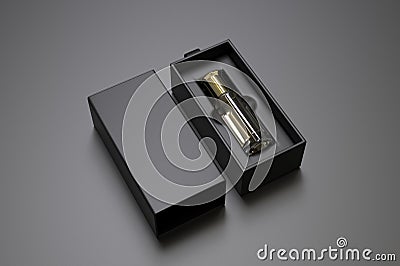 Blank oud bottle with hard paper box for branding. 3d render illustration. Cartoon Illustration