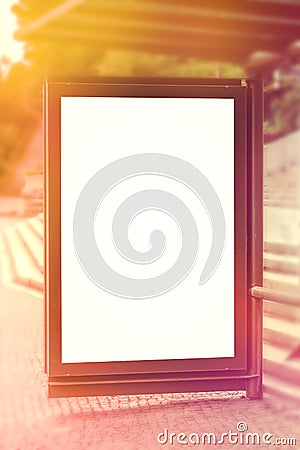 Blank Outdoor Advertsing Billboard on Bus Stop Stock Photo