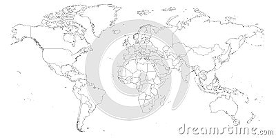 Blank outline map of World. Worksheet for geography Vector Illustration