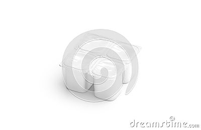 Blank 4-pack white yogurt box mockup, side view Stock Photo