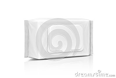 Blank packaging paper wet wipes pouch isolated on white Stock Photo