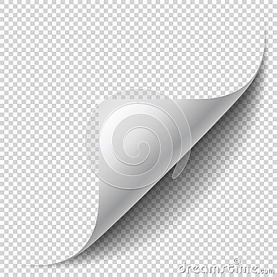 Blank page with curled corner and soft shadow. Corner of sheet Vector Illustration