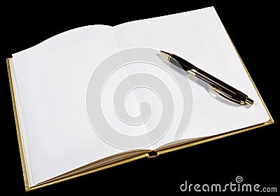 Blank Page in Open Gold Book Stock Photo