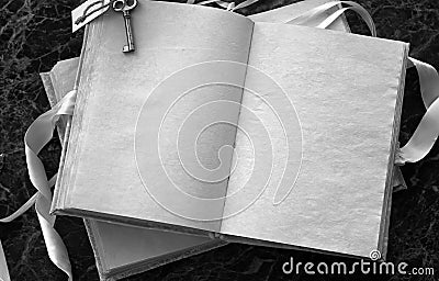 Blank pages opened vintage book on the table Stock Photo