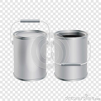 Blank paint buckets mockup, realistic style Vector Illustration