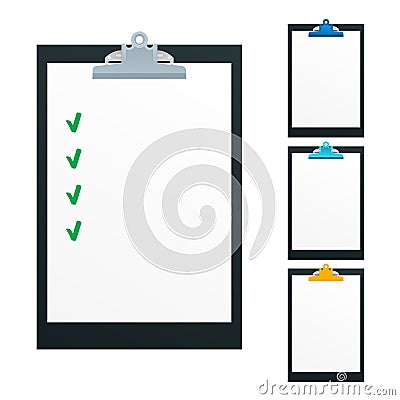 Blank paper on black clipboard with copy space on beige background. Folder with blank paper design mockup. Document Vector Illustration