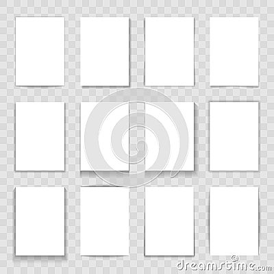 Blank paper cards with different shadows . Set of transparent shadow for your design. Vector illustration Vector Illustration