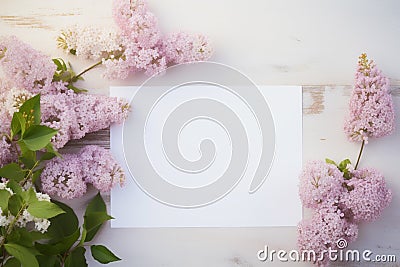 Blank paper and flowers on country background for printable art, paper, stationery and greeting card mockup Stock Photo