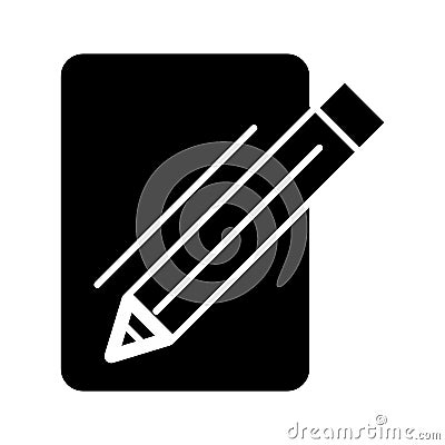 Blank paper and a pencil vector icon. Black and white illustration of note pad and pen. Solid linear icon. Vector Illustration