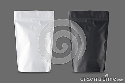 Blank paper recycled black and white paper bag packaging on light background. Stock Photo