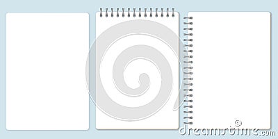 Blank paper set, template of spiral notebook and notepad sheets. Vector Illustration