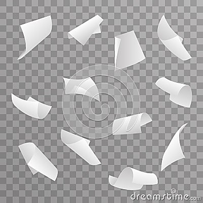 Blank paper sheet 3d curl flying set transparent background vector illustration Vector Illustration