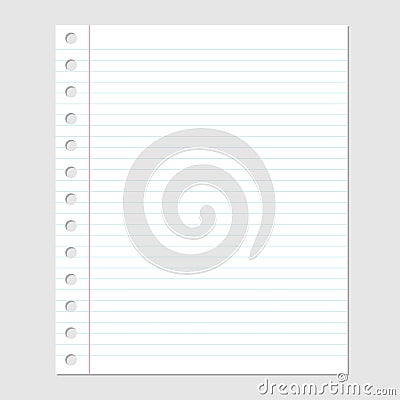 Blank paper sheet with lines and holes-Vector illustration Vector Illustration