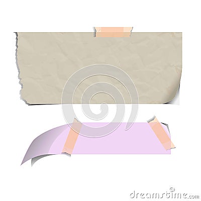 Blank paper sheets torn on adhesive sticky notes isolated vector Vector Illustration